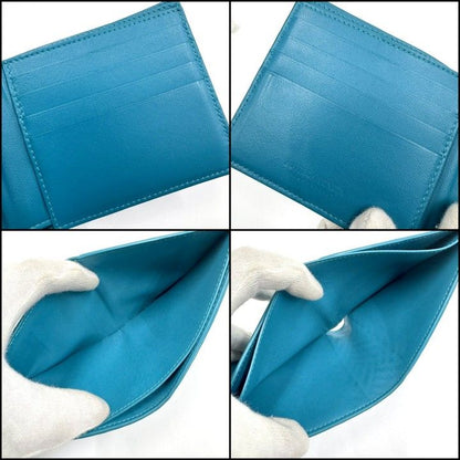 Bottega Veneta Debossed Intrecciato Bifold Billfold Turquoise Blue