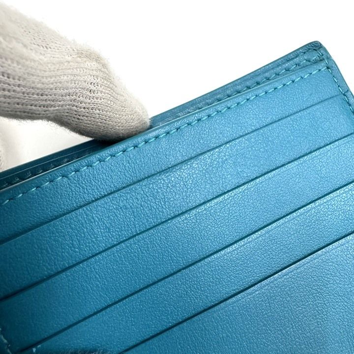 Bottega Veneta Debossed Intrecciato Bifold Billfold Turquoise Blue