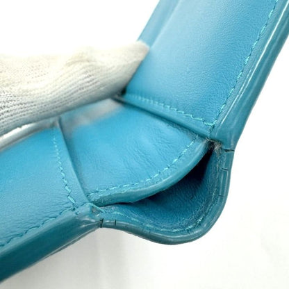 Bottega Veneta Debossed Intrecciato Bifold Billfold Turquoise Blue