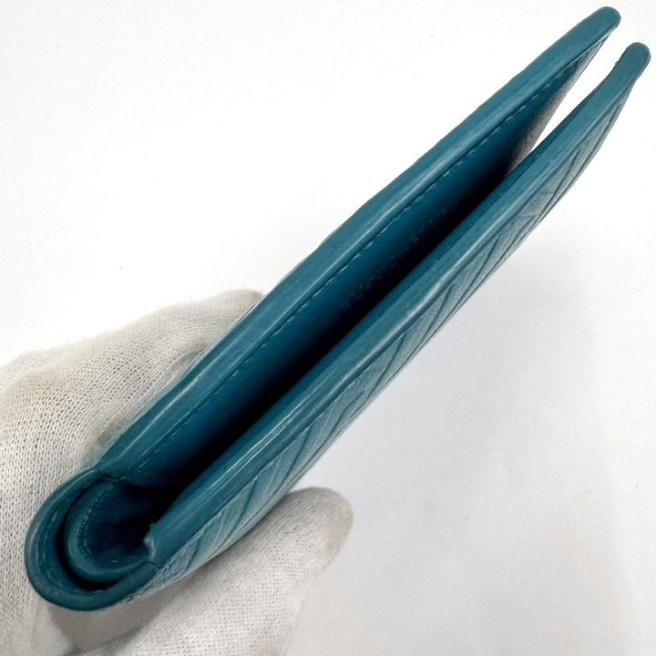 Bottega Veneta Debossed Intrecciato Bifold Billfold Turquoise Blue