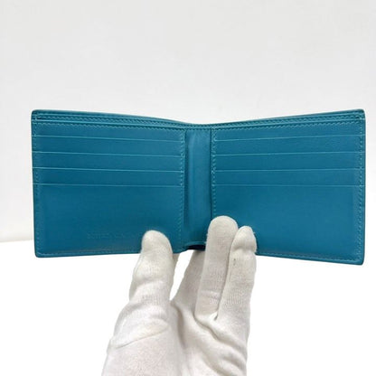Bottega Veneta Debossed Intrecciato Bifold Billfold Turquoise Blue