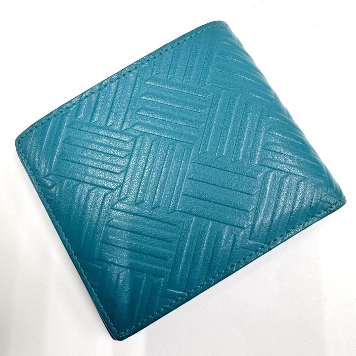Bottega Veneta Debossed Intrecciato Bifold Billfold Turquoise Blue