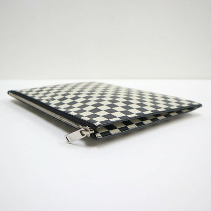 Saint Laurent Mini Zip Tablet Sleeve Block Check Leather Black White