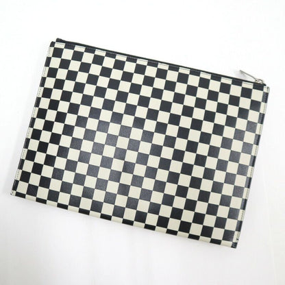 Saint Laurent Mini Zip Tablet Sleeve Block Check Leather Black White