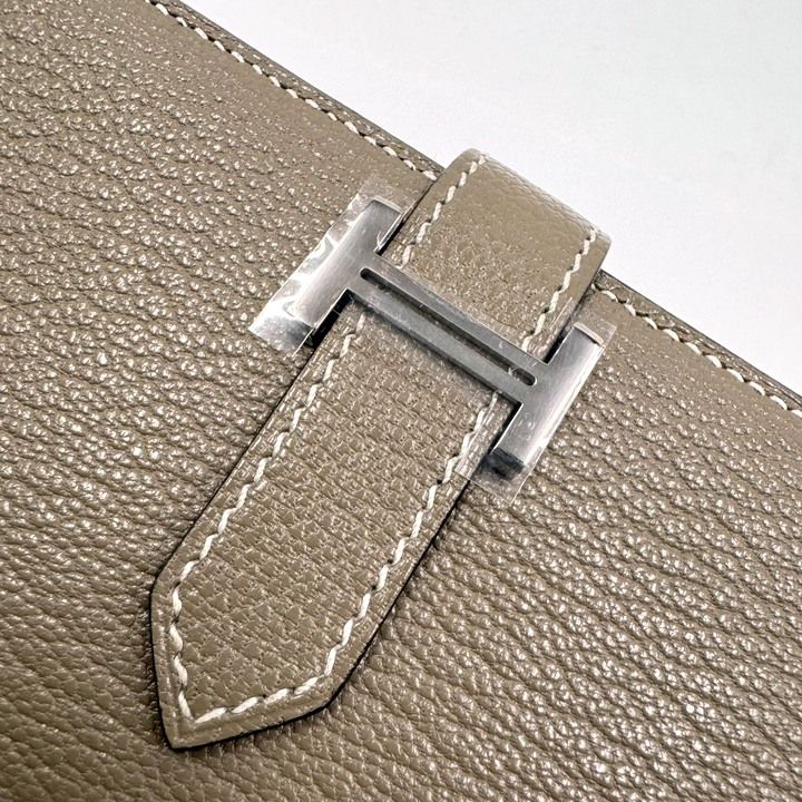 Hermes Bearn Souffle Bifold Wallet Chevre Etoupe Silver :etoupe