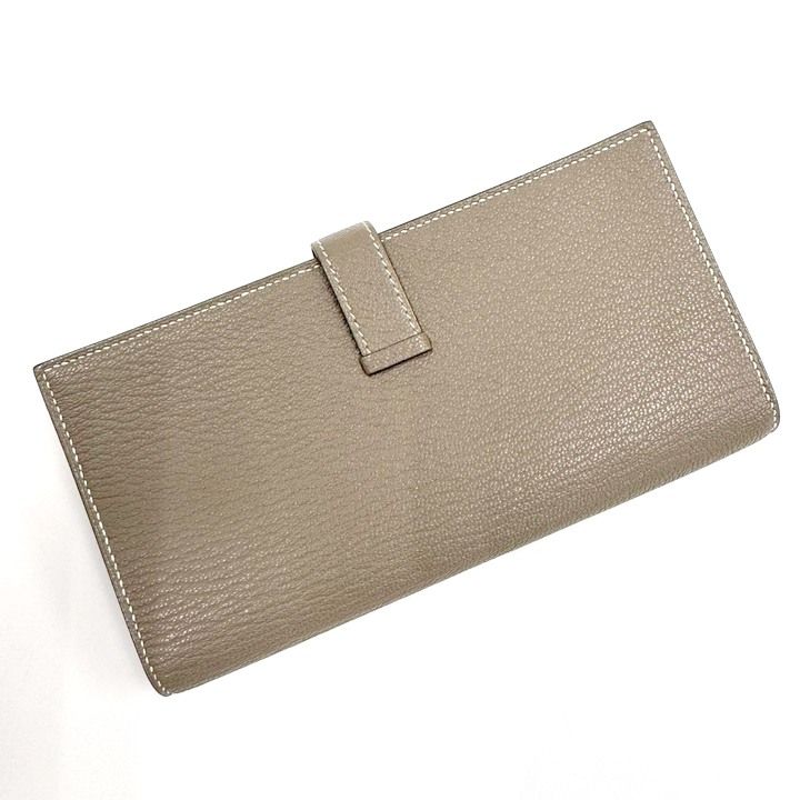 Hermes Bearn Souffle Bifold Wallet Chevre Etoupe Silver :etoupe