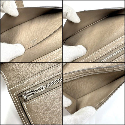 Hermes Bearn Souffle Bifold Wallet Chevre Etoupe Silver :etoupe