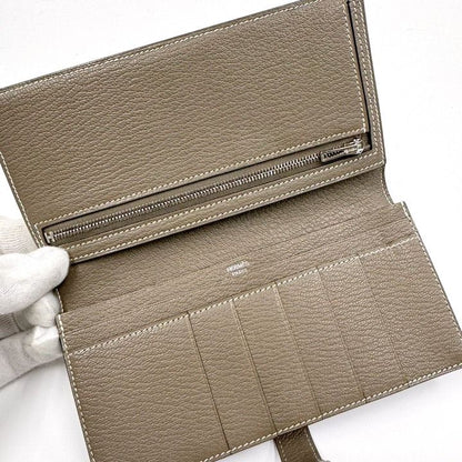 Hermes Bearn Souffle Bifold Wallet Chevre Etoupe Silver :etoupe