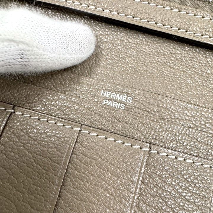 Hermes Bearn Souffle Bifold Wallet Chevre Etoupe Silver :etoupe