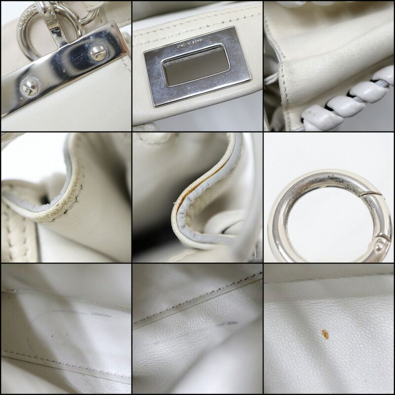 Fendi Peekaboo Mini 2-Way Shoulder Bag White Silver Leather