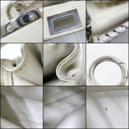 Fendi Peekaboo Mini 2-Way Shoulder Bag White Silver Leather