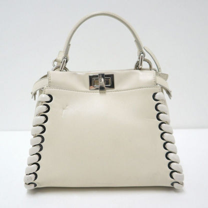 Fendi Peekaboo Mini 2-Way Shoulder Bag White Silver Leather