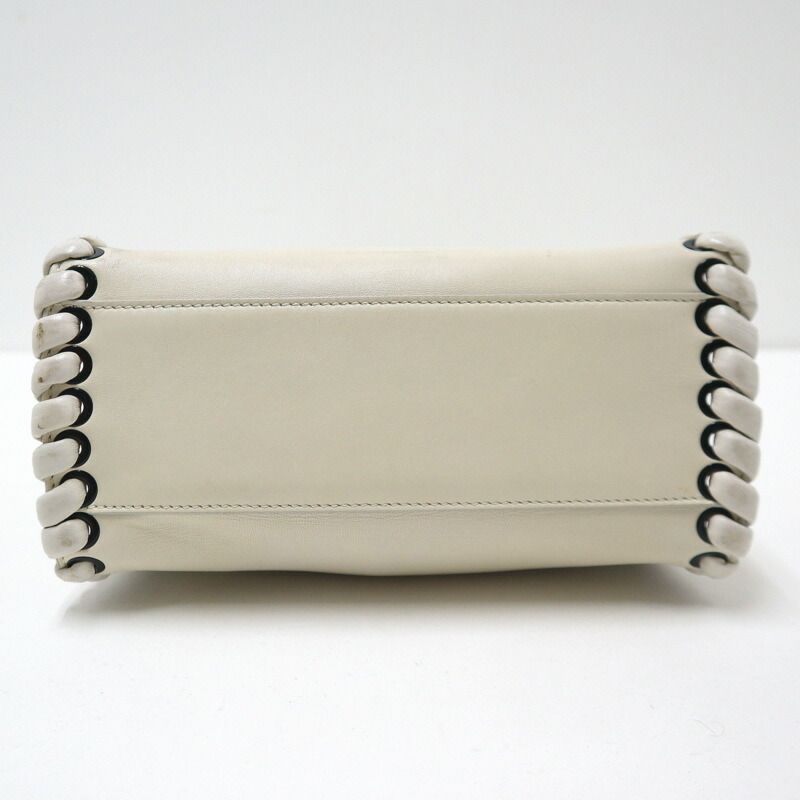 Fendi Peekaboo Mini 2-Way Shoulder Bag White Silver Leather