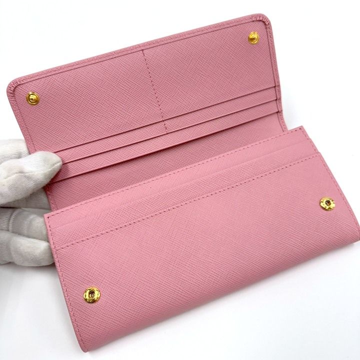 Prada Wallet with Pass Case Saffiano Leather Pink Gold
