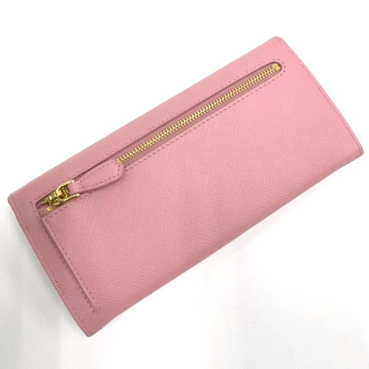 Prada Wallet with Pass Case Saffiano Leather Pink Gold