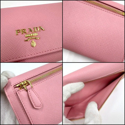 Prada Wallet with Pass Case Saffiano Leather Pink Gold
