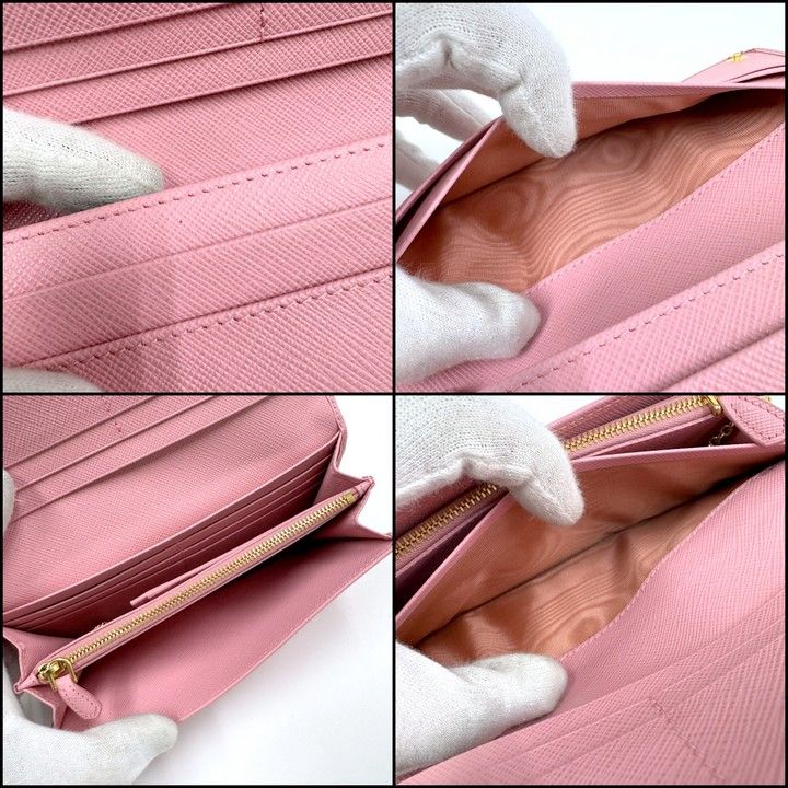 Prada Wallet with Pass Case Saffiano Leather Pink Gold