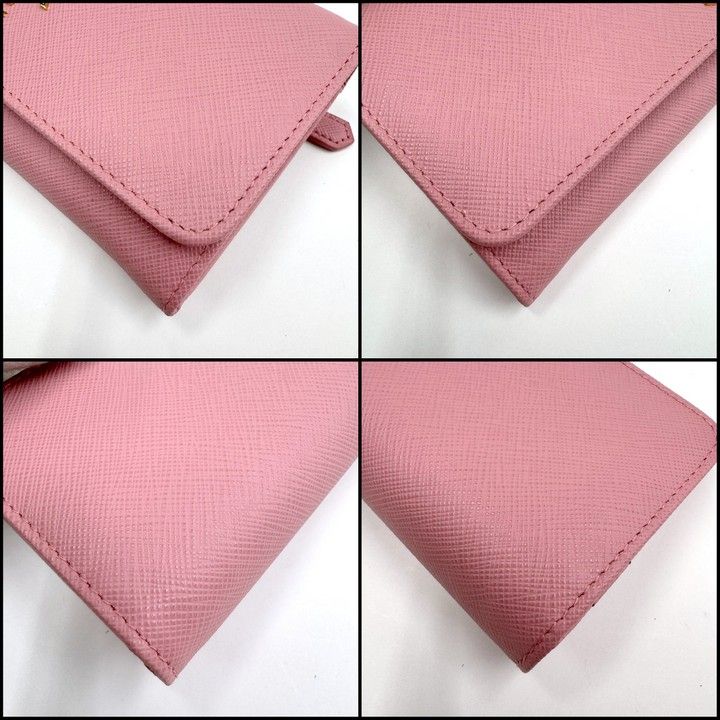 Prada Wallet with Pass Case Saffiano Leather Pink Gold