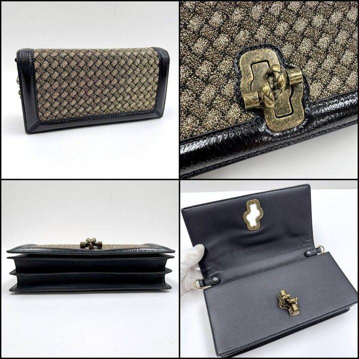 Bottega Veneta Clutch Knot Shoulder Bag Black Vintage Gigold Leather