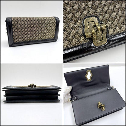 Bottega Veneta Clutch Knot Shoulder Bag Black Vintage Gigold Leather
