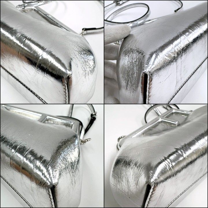 Fendi Fast Small 2-Way Shoulder Bag Silver Leather :silver