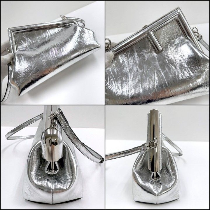 Fendi Fast Small 2-Way Shoulder Bag Silver Leather :silver
