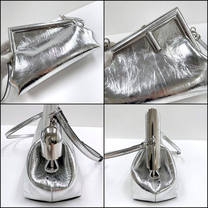Fendi Fast Small 2-Way Shoulder Bag Silver Leather :silver