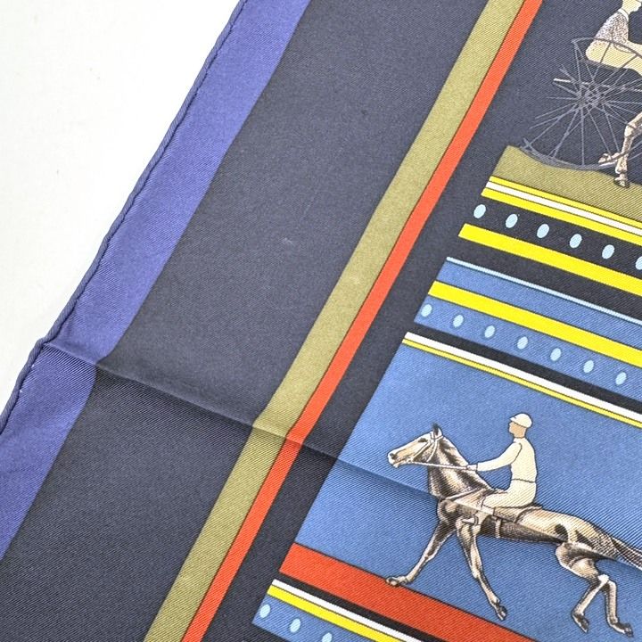 Hermes Carre 90 Scarf Sequences Silk Blue Navy :blue Navy- Multicolor
