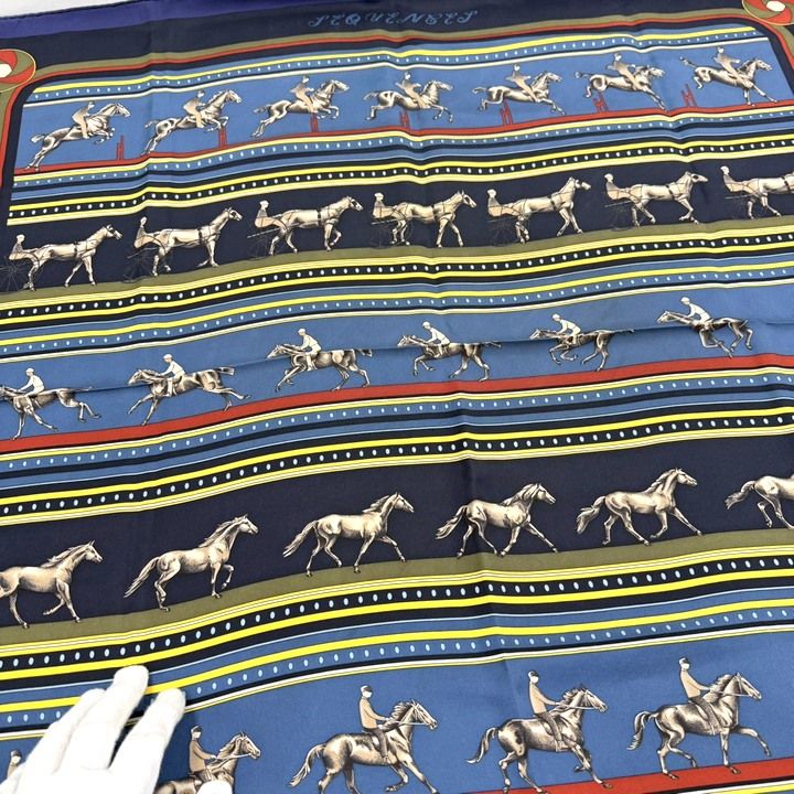 Hermes Carre 90 Scarf Sequences Silk Blue Navy :blue Navy- Multicolor