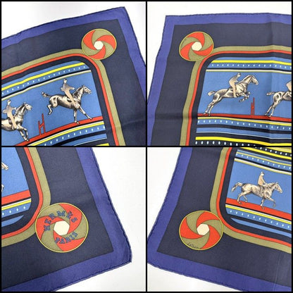 Hermes Carre 90 Scarf Sequences Silk Blue Navy :blue Navy- Multicolor