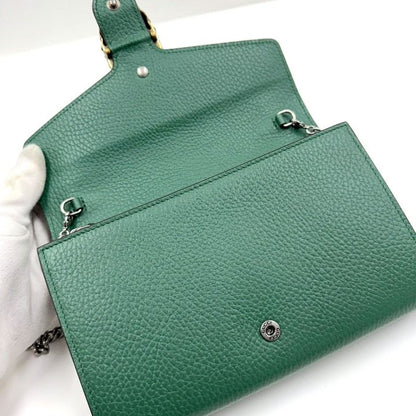 Gucci Dionysus Chain Wallet Leather Green Silver