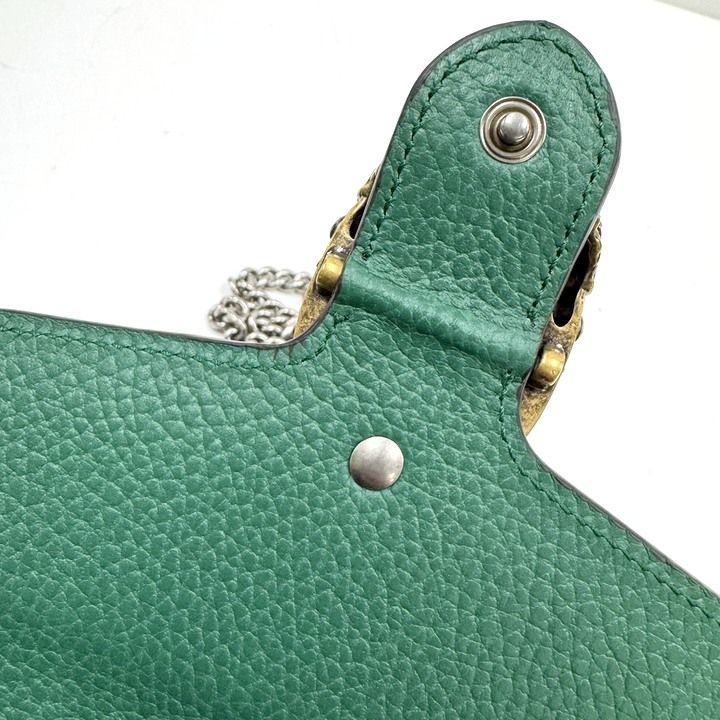 Gucci Dionysus Chain Wallet Leather Green Silver