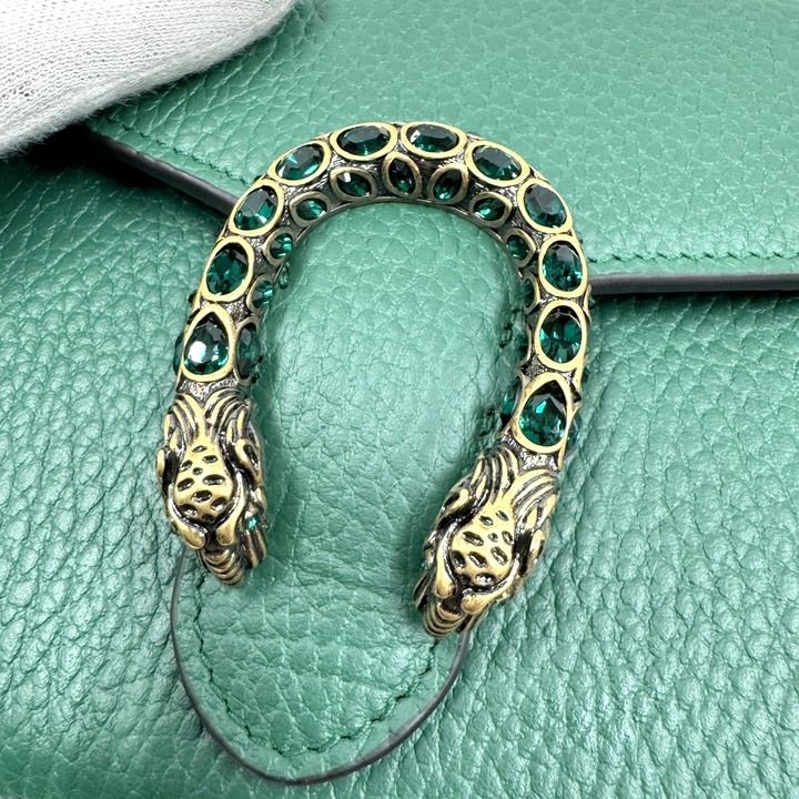 Gucci Dionysus Chain Wallet Leather Green Silver