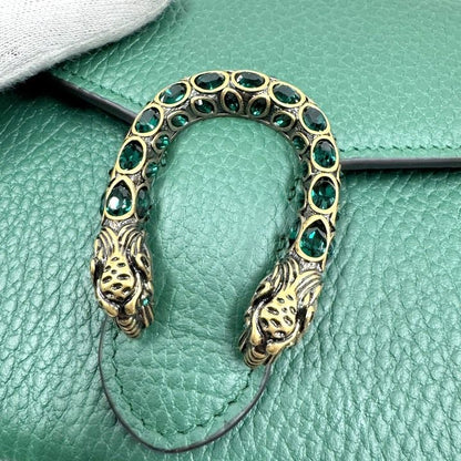 Gucci Dionysus Chain Wallet Leather Green Silver