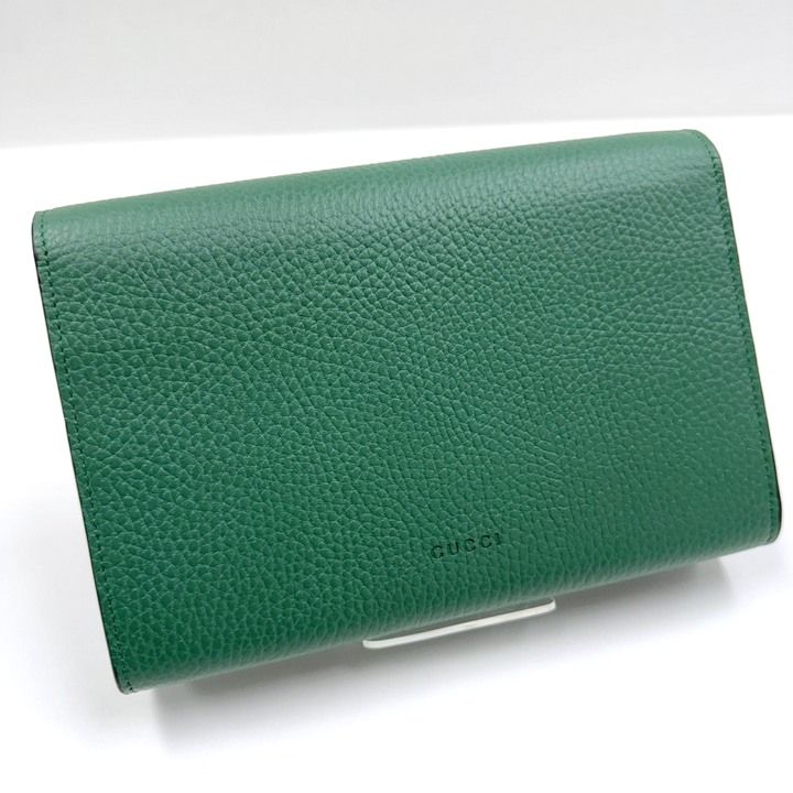 Gucci Dionysus Chain Wallet Leather Green Silver