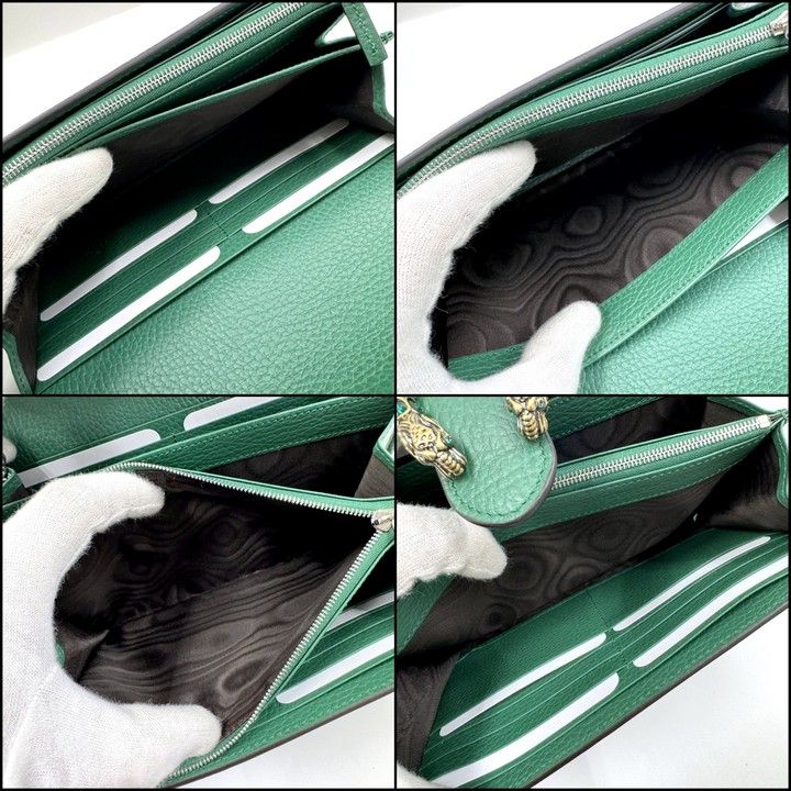Gucci Dionysus Chain Wallet Leather Green Silver