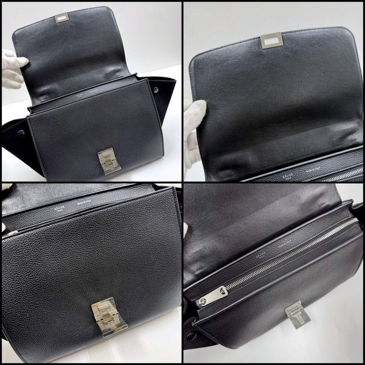 Celine Trapeze Small 2-Way Bag Black Silver Leather