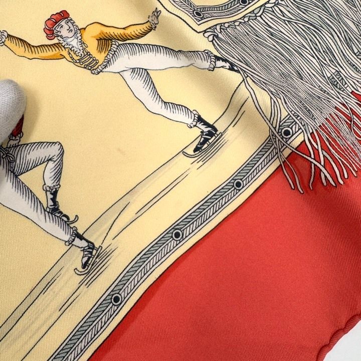 Hermes Carre 90 Joy on Ice Plaisirs du Froid Red Ivory Silk Scarf :red