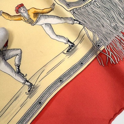 Hermes Carre 90 Joy on Ice Plaisirs du Froid Red Ivory Silk Scarf :red