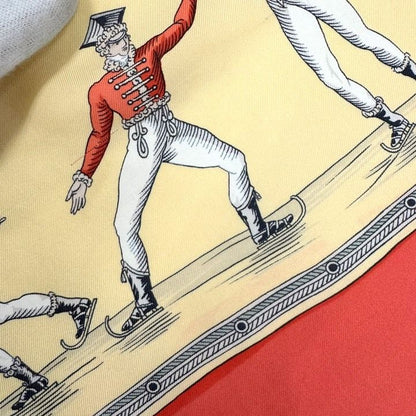Hermes Carre 90 Joy on Ice Plaisirs du Froid Red Ivory Silk Scarf :red