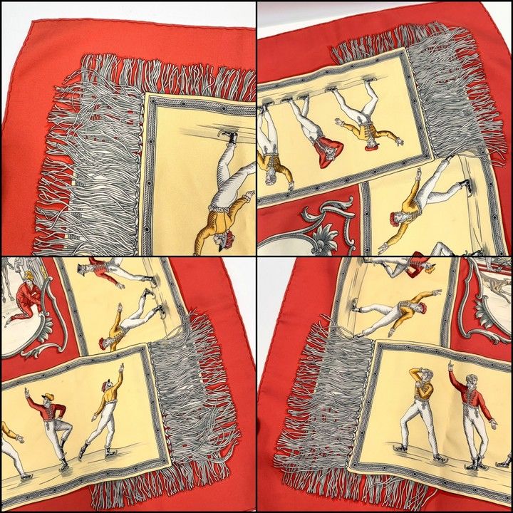 Hermes Carre 90 Joy on Ice Plaisirs du Froid Red Ivory Silk Scarf :red