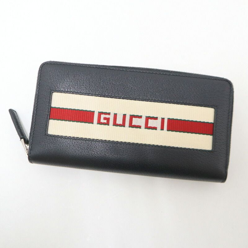 Gucci Zip Around Wallet Black White Leather Canvas