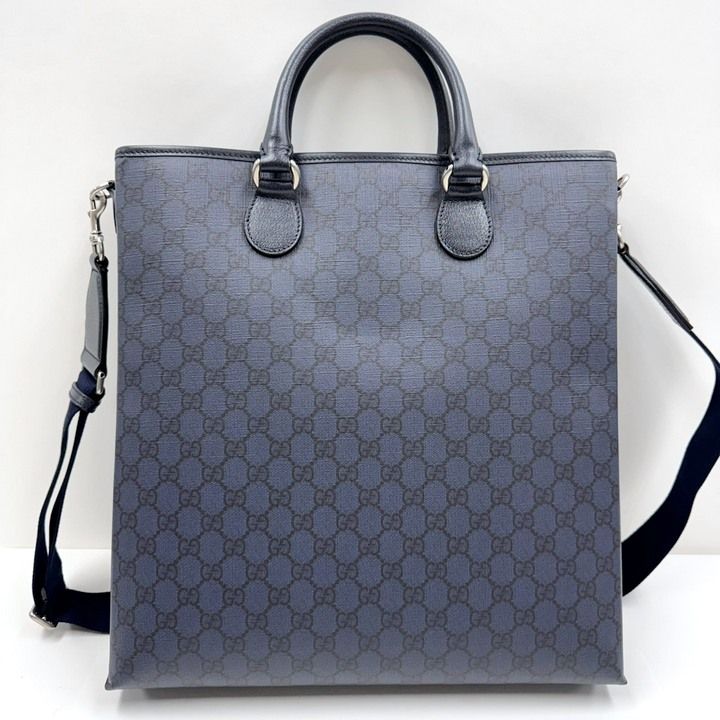 Gucci Ophidia Tote GG Supreme Leather Navy Antique Silver
