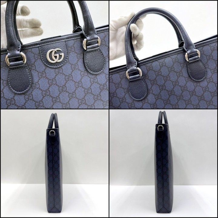 Gucci Ophidia Tote GG Supreme Leather Navy Antique Silver