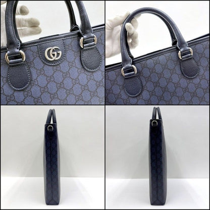 Gucci Ophidia Tote GG Supreme Leather Navy Antique Silver