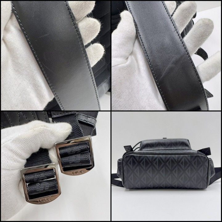 Dior Hit the Road Backpack CD Diamond Canvas Leather Black Metal