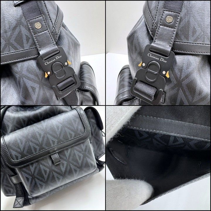 Dior Hit the Road Backpack CD Diamond Canvas Leather Black Metal