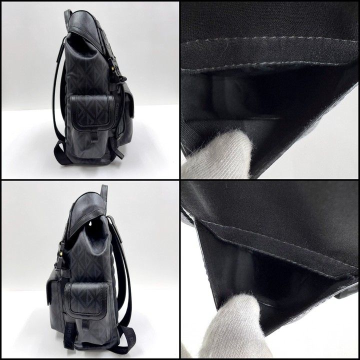 Dior Hit the Road Backpack CD Diamond Canvas Leather Black Metal