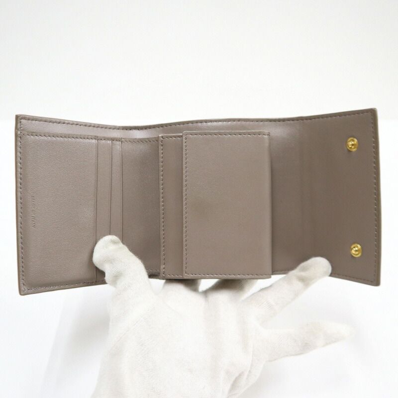 Celine Small Trifold Wallet Leather Gray Gold