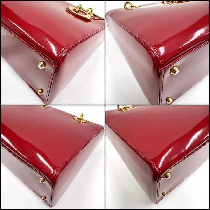 Dior Handbag Smooth Enamel Leather Red Gold :red